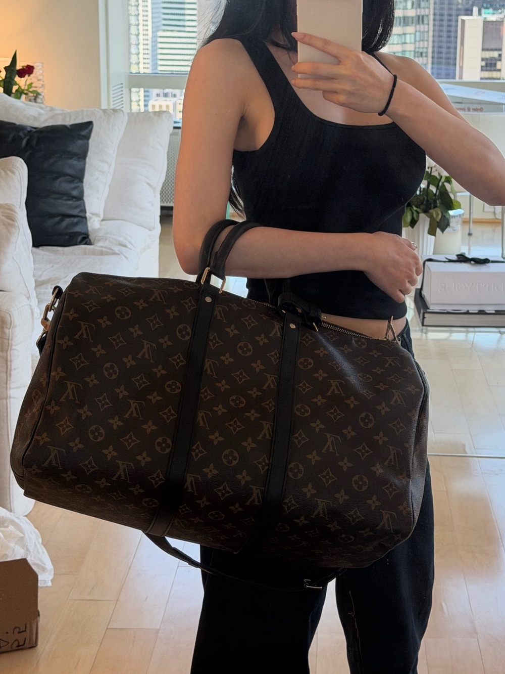 Louis Vuitton Monogram macassar canvas Keepall Duffel in Brown with Black 45 - Picture 6 of 9